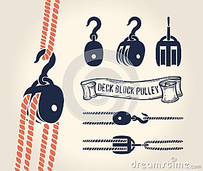 Deck block pulley with rope Vector Illustration