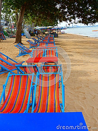 Deck chairs in a spectrum of colour Editorial Stock Photo