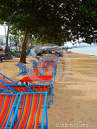 Deck chairs in a spectrum of colour Editorial Stock Photo