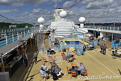 Deck of the Cruise ship AIDA cara, Harbor of Kiel, Germany Editorial Stock Photo