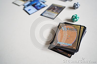 A deck of Magic the Gathering trading card game on the table. Editorial Stock Photo