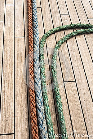 Deck ropes on a Tall Sailing Ship Stock Photo