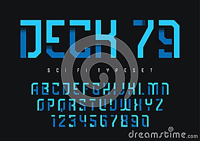 Deck 79 vector futuristic industrial display typeface design, al Vector Illustration