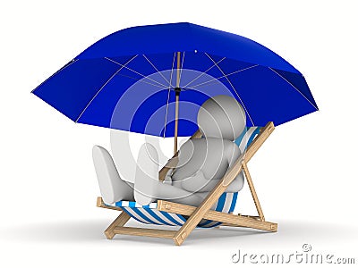 Deckchair and parasol on white background Stock Photo