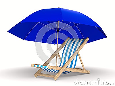 Deckchair and parasol on white background Stock Photo