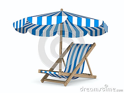 Deckchair and parasol on white background Stock Photo