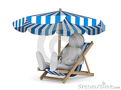 Deckchair and parasol on white background Stock Photo