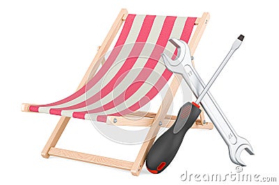 Deckchair with screwdriver and wrench, 3D rendering Stock Photo