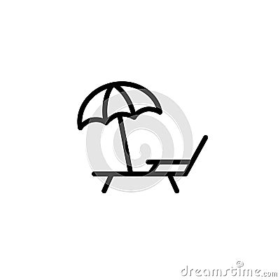 deckchair with umbrella icon thin line black Stock Photo