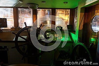 Deckhouse of a small ship during night duty Stock Photo