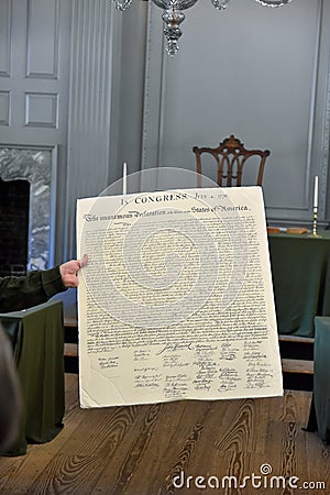 Declaration of Independence held inside the Hall in PA Editorial Stock Photo