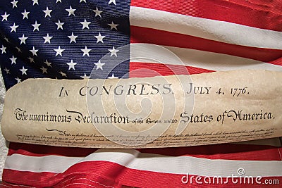 Declaration of independence 4th july 1776 on usa flag Stock Photo