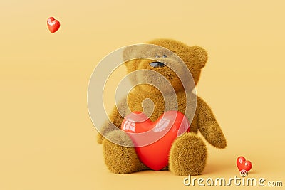 a declaration of love. teddy bear with a heart on a beige background. 3D render Stock Photo