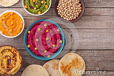 Declicious food from chickpea - mix of hummus Stock Photo