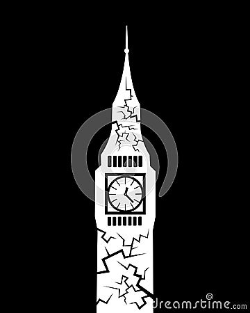 Decline, decay, problems and failure leading to collapse of landmark of Great Britain and England Vector Illustration