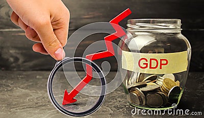 Decline and decrease of GDP - failure and breakdown of economy a Stock Photo