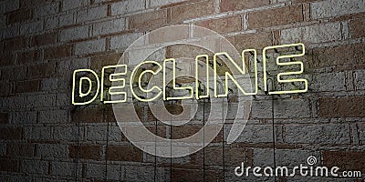 DECLINE - Glowing Neon Sign on stonework wall - 3D rendered royalty free stock illustration Cartoon Illustration