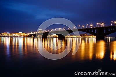 Decline, river Yenisei, municipal bridge view of the city Editorial Stock Photo