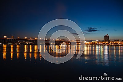 Decline, river Yenisei, municipal bridge view of the city Editorial Stock Photo