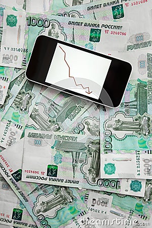 Decline of the ruble vertical Stock Photo