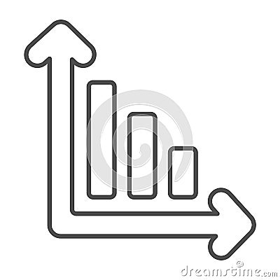 Declining bar graph, decrease bar chart thin line icon, diagram concept, graph down vector sign on white background Vector Illustration