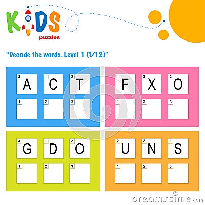 Decode the 3-letter words. logic puzzle activity sheet Vector Illustration
