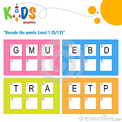 Decode the 3-letter words. logic puzzle activity sheet Vector Illustration