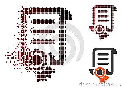 Decomposed Pixel Halftone Certified Scroll Document Icon Vector Illustration