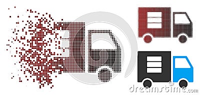 Decomposed Pixel Halftone Data Transfer Van Icon Vector Illustration
