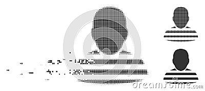 Decomposed Pixel Halftone Prisoner Person Icon Vector Illustration