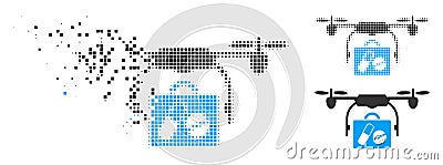 Decomposed Pixelated Halftone Airdrone Pharmacy Delivery Icon Vector Illustration