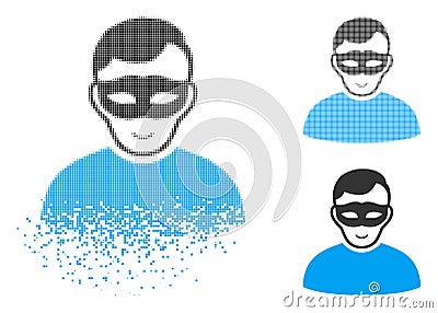 Decomposed Pixelated Halftone Anonymous Person Icon with Face Vector Illustration