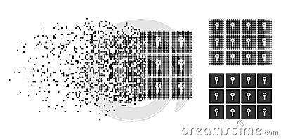 Decomposed Pixelated Halftone Lockers Icon Vector Illustration