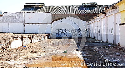 Deconstruction or demolition of buildings in Poble Nou de Barcelona Stock Photo