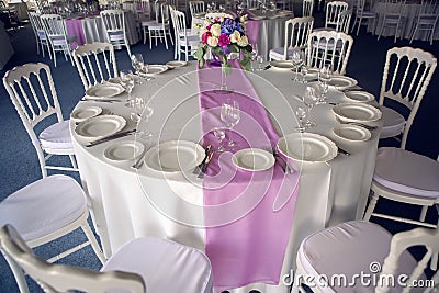 Decor design round table purple lilac stripe in the middle Stock Photo