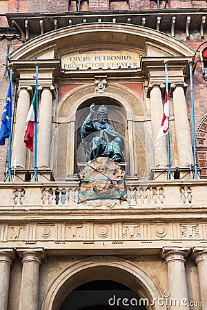Decor of facade of palazzo d`accursio in Bologna Stock Photo