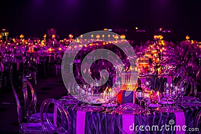 Decor for a large party or gala dinner Stock Photo