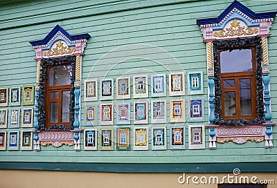 Kirzhach City, Vladimir Region, Russia, window trim Museum. Stock Photo