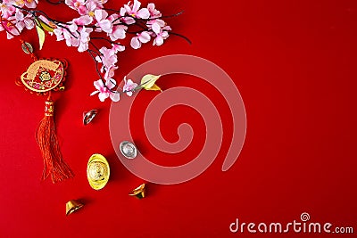 Decorate chinese new year 2019 on a red background(Chinese characters . FU. in the article refer to good luck, wealth, money flow Stock Photo