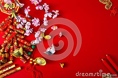 Decorate chinese new year 2019 on a red background(Chinese characters . FU. in the article refer to good luck, wealth, money flow Stock Photo