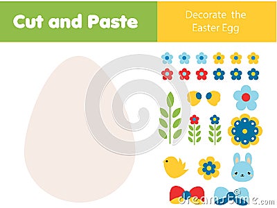 Decorate Easter egg with glue and scissors. Cut and paste children educational game. Stickers activity for toddlers Stock Photo