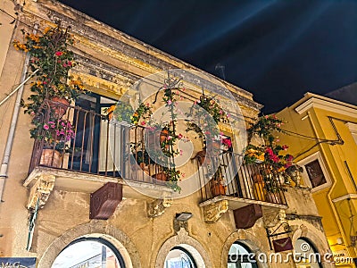 Decorated balconies in Taormina, Sicily, Italy Editorial Stock Photo