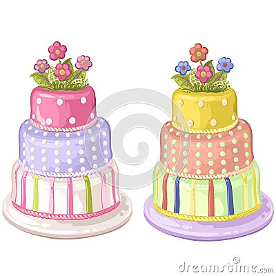 Decorated birthday cake Vector Illustration