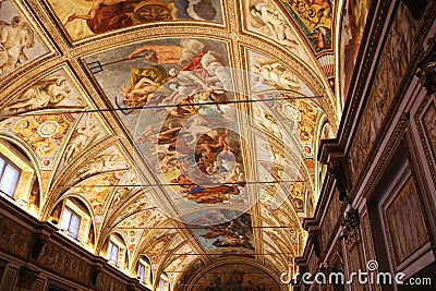 Decorated ceiling with frescos in the museum Palazzo Te in Mantova, Italy Editorial Stock Photo