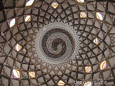 Decorated ceiling inside of Borujerdi traditional persian house, Kashan Iran Stock Photo