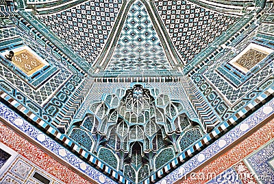 Decorated ceiling in Shah-i-Zinda necropolis, Samarkand Stock Photo