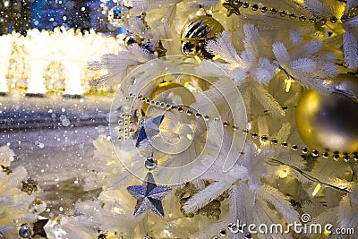 Decorated Chrismas Tree,Pine, New year 2019, chrismas lighs closeup Stock Photo