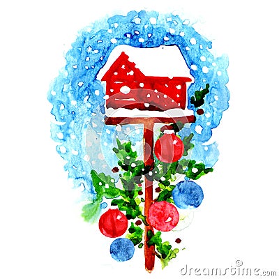 Decorated christmas birdhouse Stock Photo