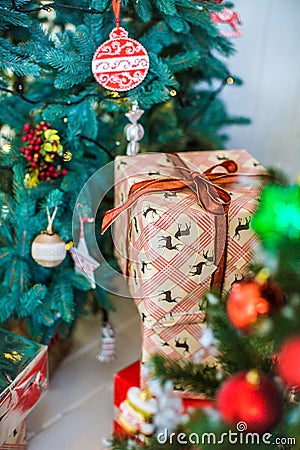 Decorated Christmas tree closeup Stock Photo