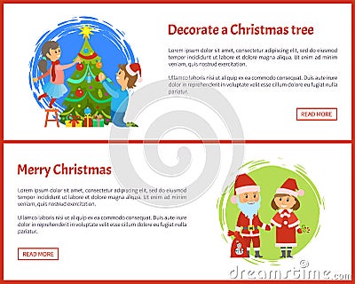 Decorated Christmas Tree, Merry Christmas Web Site Vector Illustration